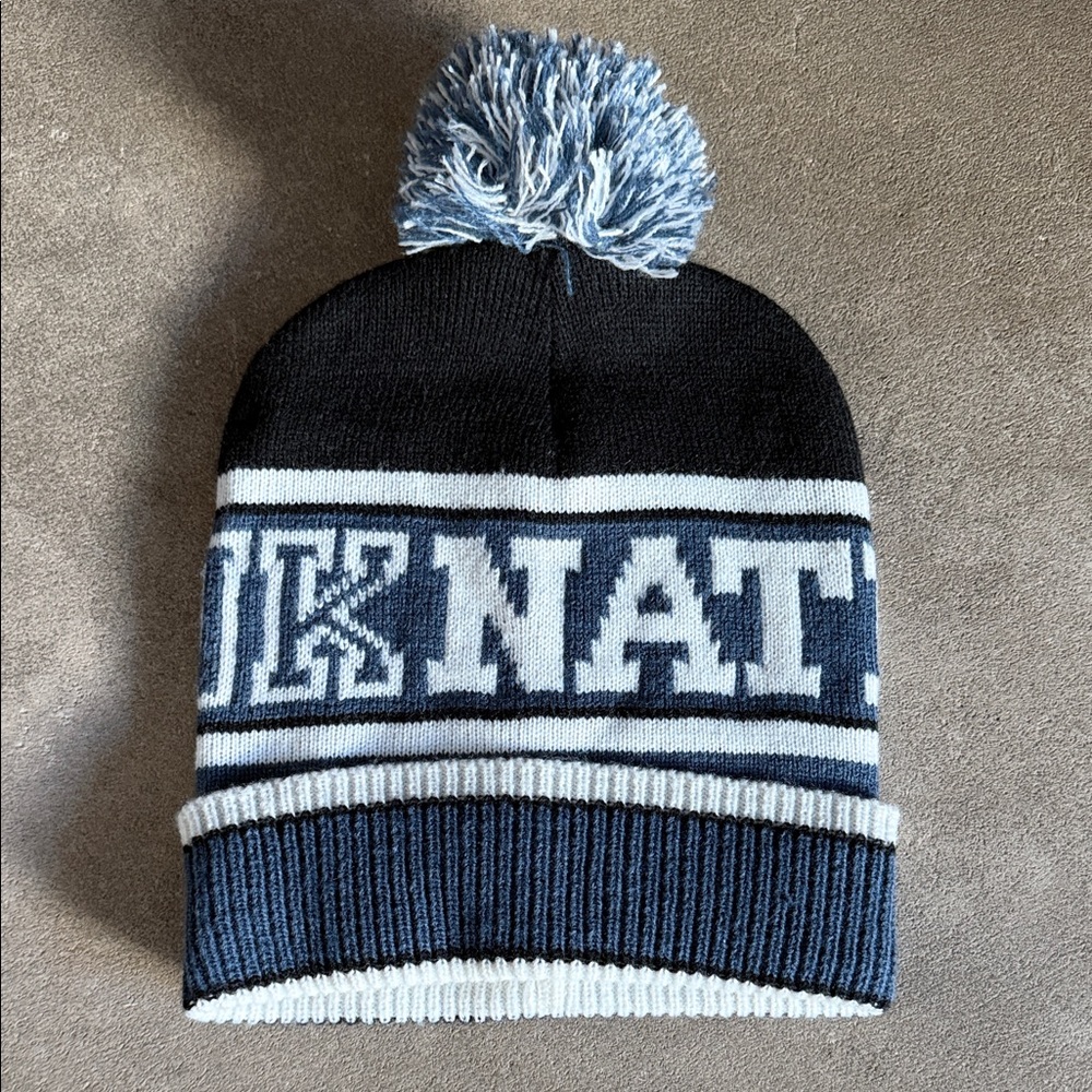 Victoria's Secret Black and Blue Knit Hat with Pom-Pom